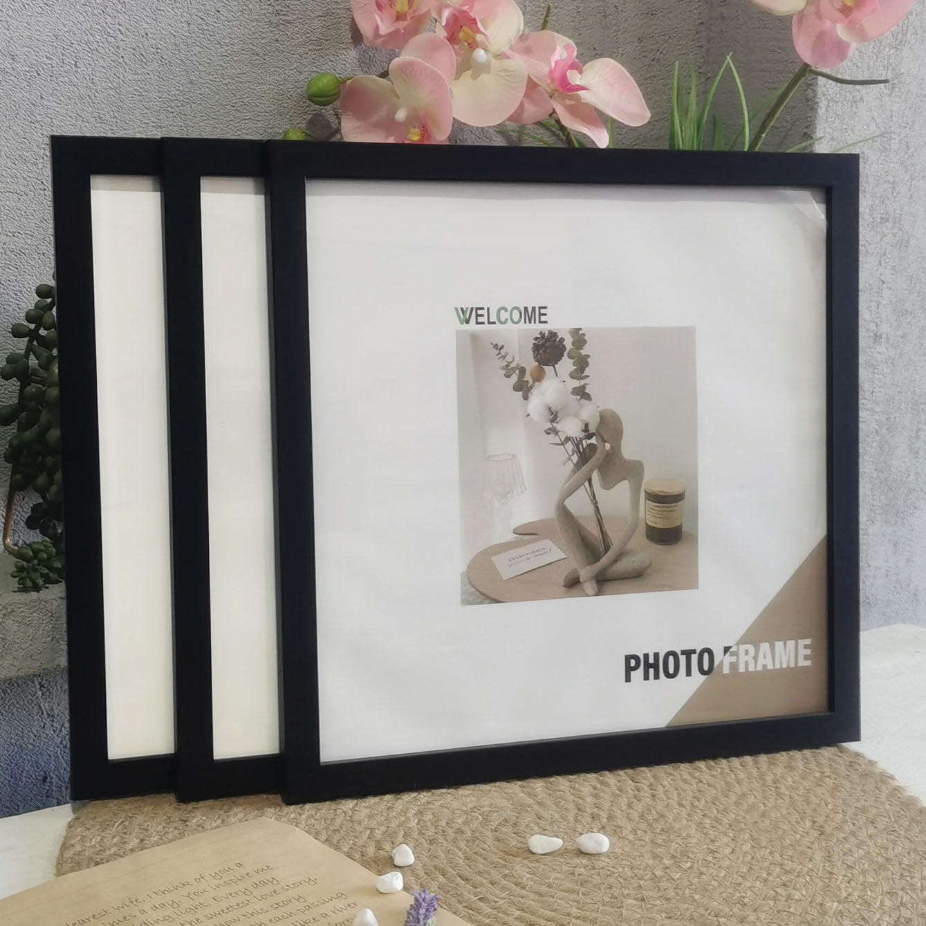 Desk Setup Poster - 3Pcs Wood Square Photo Frames For