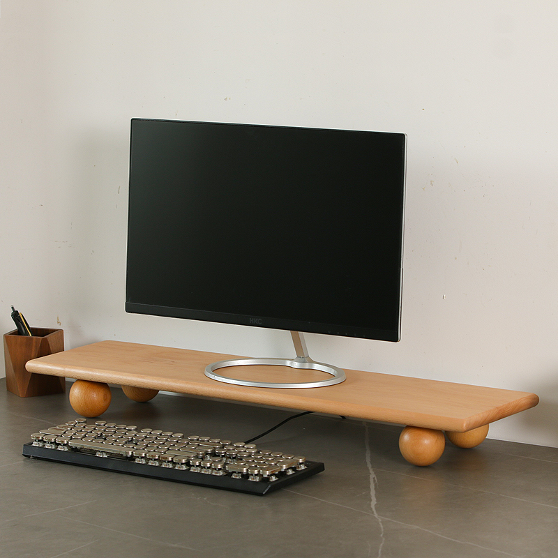 Desk Setup Dual Monitor - Natural Wood Desktop Riser Dual Monitor
