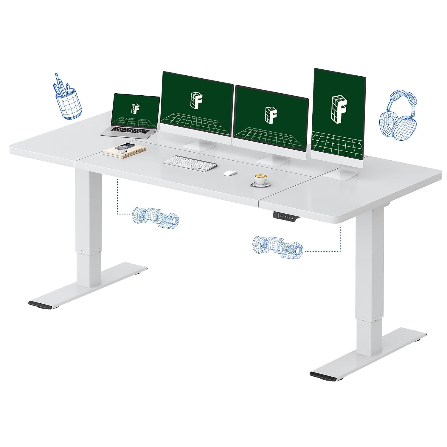 Desk Setup Dual Monitor - Large Dual Motor Electric Standing Desk