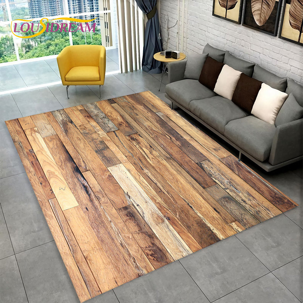 Desk Setup Girly - 3D Wood Grain Retro Area Rug