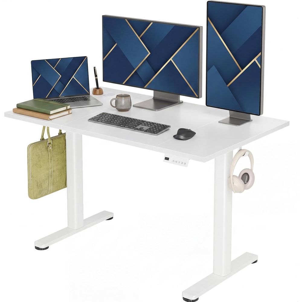 Desk Setup Dual Monitor - Motorized Adjustable Desk 48x24 - Ergonomic