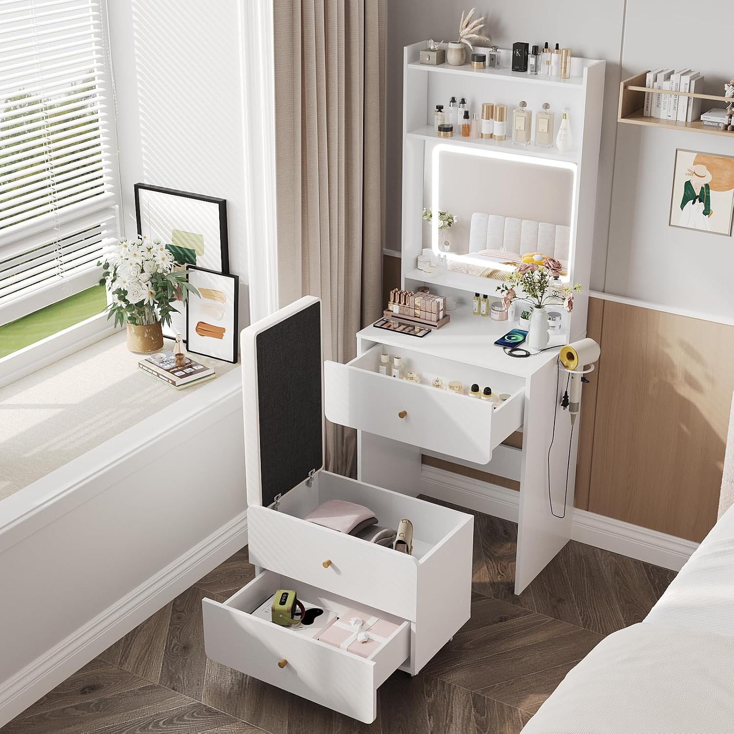 Desk Setup Bedroom - Make Up Vanity Desk with Mirror