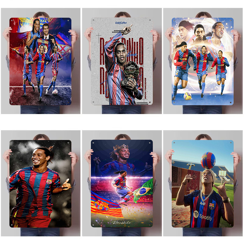 Desk Setup Poster - Ronaldinho Soccer Metal Posters Customizable Vintage