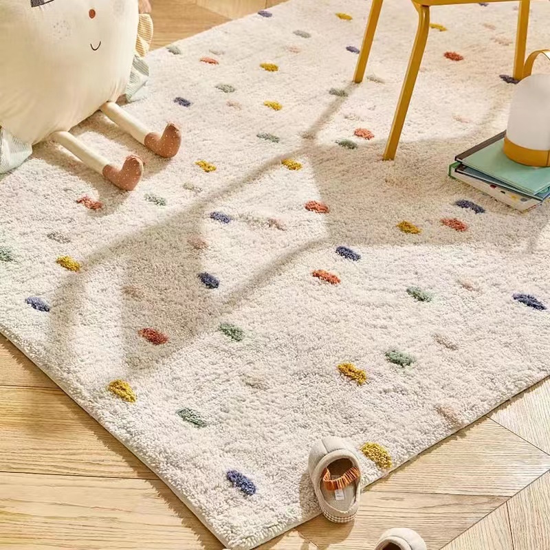 Desk Setup Girly - Children Furry Carpet Spotted Rug for