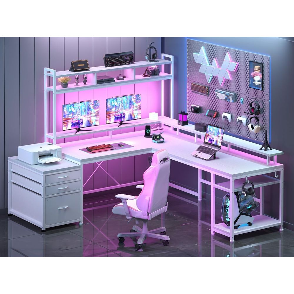 104-inch L-Shaped Desk for Dua - огляд і ціна Desk Setup Dual Monitor