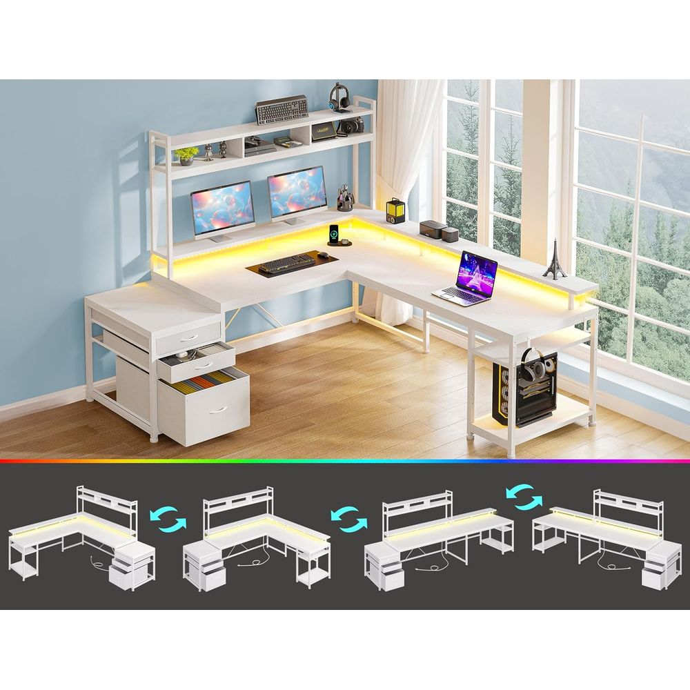 104-inch L-Shaped Desk for Dua - огляд і ціна Desk Setup Dual Monitor