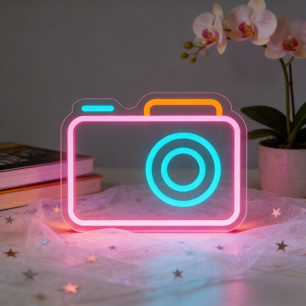 Camera Neon Sign LED Wall Art  - огляд і ціна Desk Setup Studio