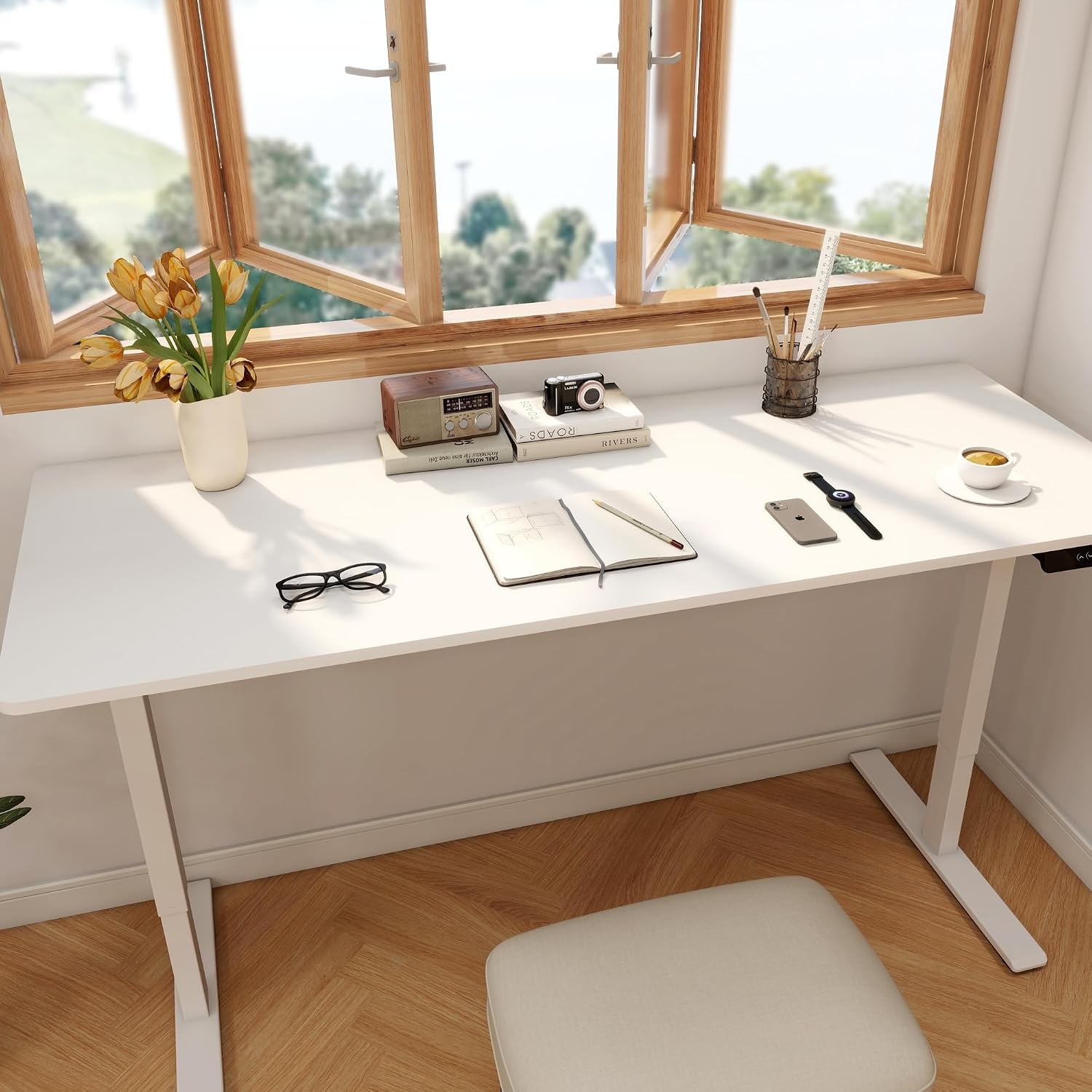 Large Dual Motor Electric Stan - огляд і ціна Desk Setup Dual Monitor