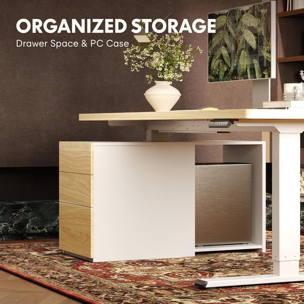 55 Large Dual Motor Standing D - огляд і ціна Desk Setup Dual Monitor
