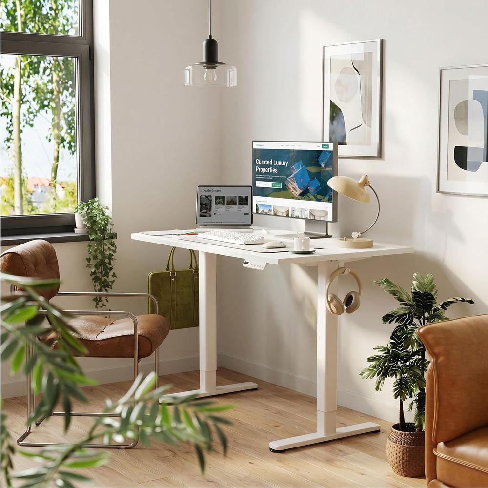 Motorized Adjustable Desk 48x2 - огляд і ціна Desk Setup Dual Monitor