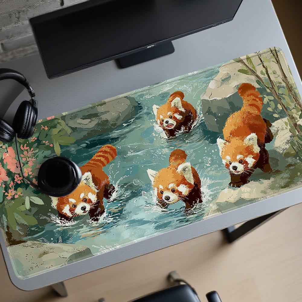 Four Red Pandas Playing in Str - огляд і ціна Desk Setup Streaming